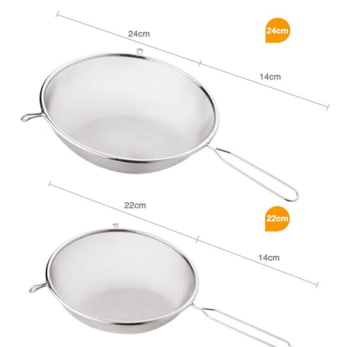 GrnArt Stainless Steel Flour Sifter, Strainer for Kitchen, Stainless Steel Colander with Handle, for Soba, Udon, and Draining, Flour Sifter, Mesh Flou