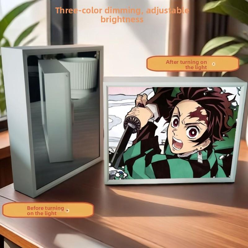 21cm/8.27in Demon Slayer Light Painting 3D Anime Mirror LED Boxs USB Plug-in Model Acrylic Peripherals Birthday Gifts Decoration