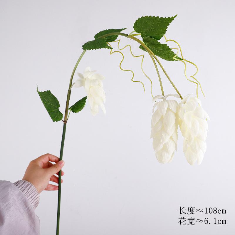 Simulation feel soft glue hops, long branch 2 fork reptile hops, fake flower decoration белый