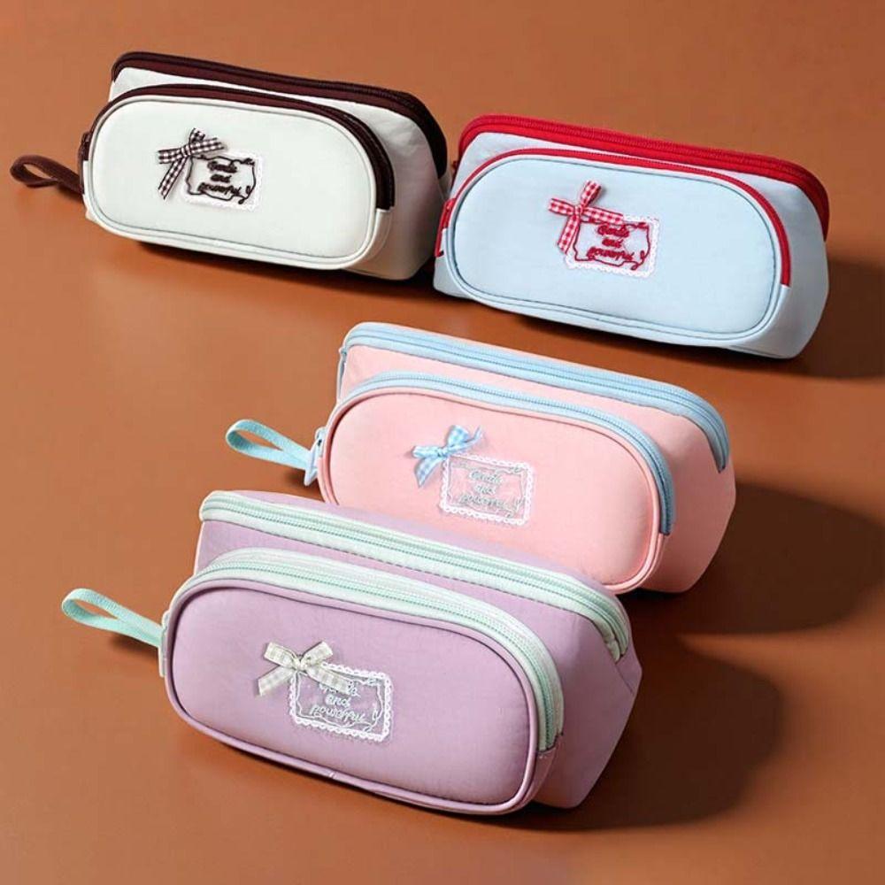 Bowknot Magnetic Bow Pen Bag Triangle Pencil Bag Makeup Bag Pencil Case Women
