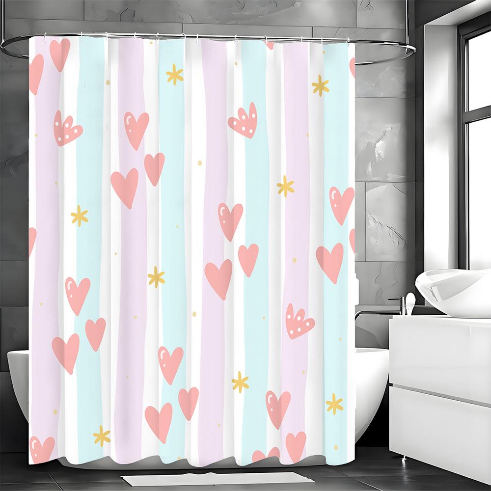 

Pink Horizontal Heart-Shaped Pattern Shower Curtain Washable Dirt-Resistant Shower Head Waterproof Polyester Bath Curtain W60H190(CM)-1 Pcs
