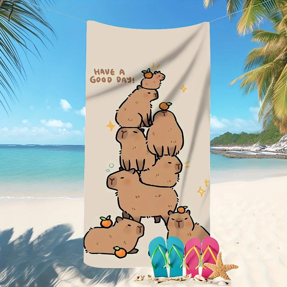 Plus Size Capybara Beach Towel Large Funny Cartoon Bath Towel Quick Dry Sand Free Swimming Pool Travel Blanket Summer Vacation