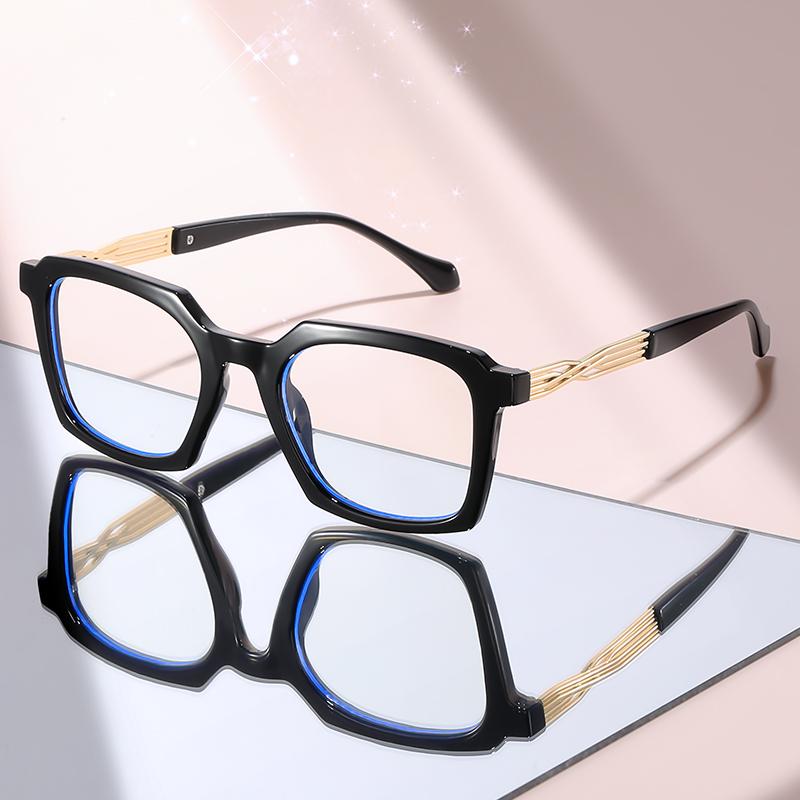 Retro Black Frame Blue Light Glasses, Gold Twisted Legs Design, Clear Lens Computer Eyewear for Men & Women Eye Protection