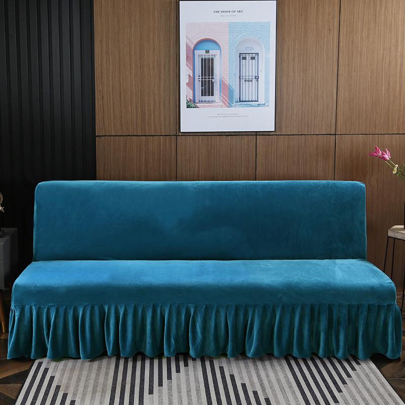 Stretch Velvet Futon Sofa Bed Cover Armless Thick Plush Sofa Cover with Skirt Sofa Slipcover Couch Cover Furniture Protector