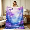 All Season Flannel Blanket with Dreamy Purple Forest Butterfly Floral Print Soft Warm Throw Blanket for Couch Bed Living Room Office