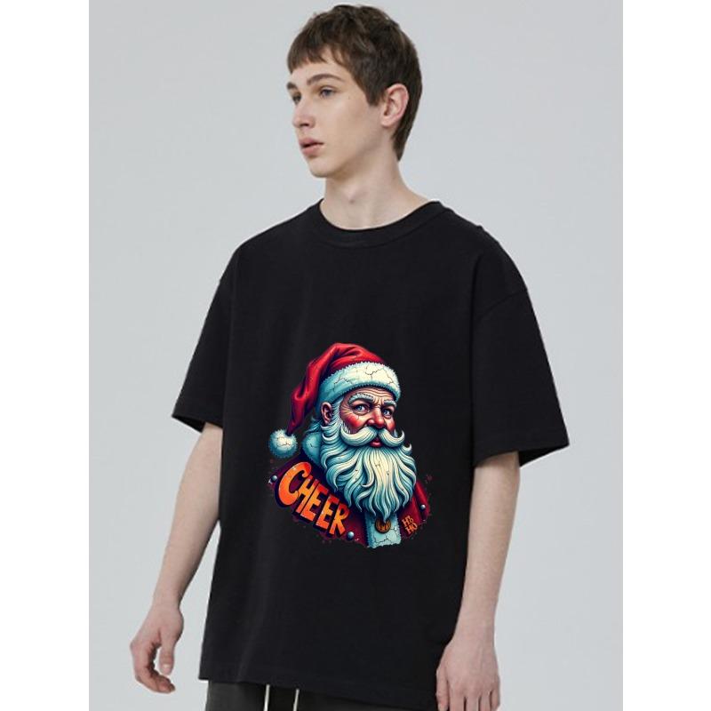 Christmas T Shirt Black Santa Claus Cheer Print Holiday Party Wear