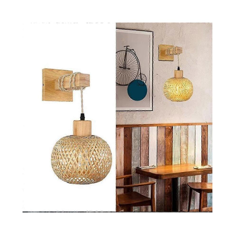 Retro Japanese Style Bamboo Bedside Wall Lamp Restaurant Rattan