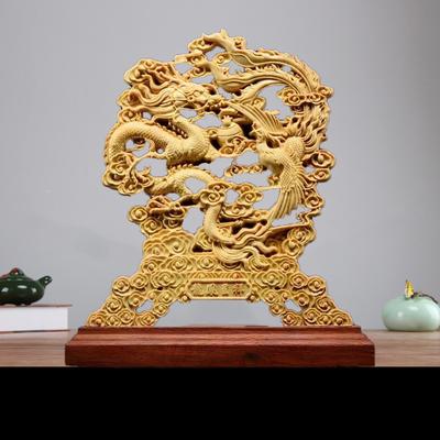 Wood Carving Dragon, Phoenix Decorative Statue Chinese Mascot Mythical Beast Home and Office Decoration Ornaments