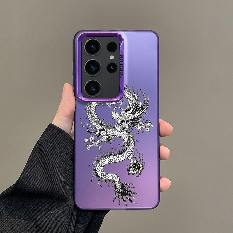 Phone Case For Samsung A56 A36 A26 A24 A16 A14 A12 A32 A50 A70 A22 A30 A34 A54 A52 5G A06 4G Silver IMD Cover Dragon Fashion