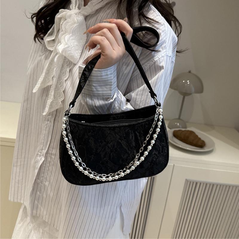Bow Embroidery Women's Phone Shoulder Bags Thread Design Casual Ladies Underarm Bag Portable Pearl Chain Handbags Purse