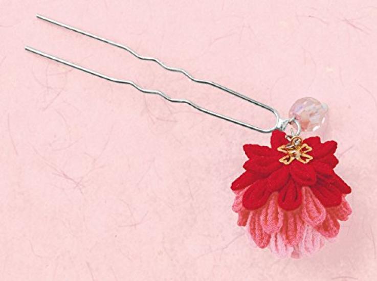Takagi Fiber Panami Kyoto Chirimen Tsumami Zaiku Kusudama Kanzashi Chirimen (Cloth Hairpin) LH-127 LH-128 LH-127 (Red)