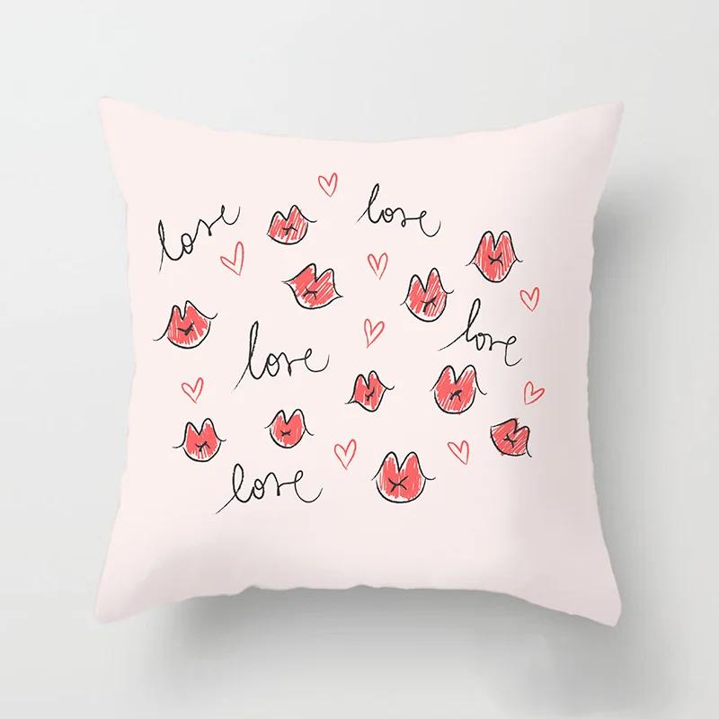 Love Heart Letters Floral Pillowcase Modern Nordic Fashion Pink Cushion Cover Sofa Seat Wedding Decorative Throw Pillows Cover