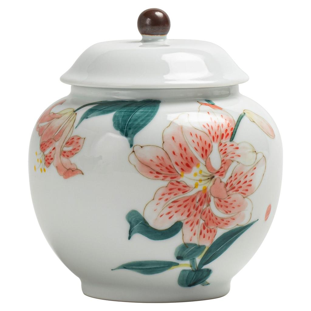 Creative Painted Flower Fish Porcelain Storage Jar Portable Sealed Tea Canister Candy Food Storage Container Decorative Jar Home