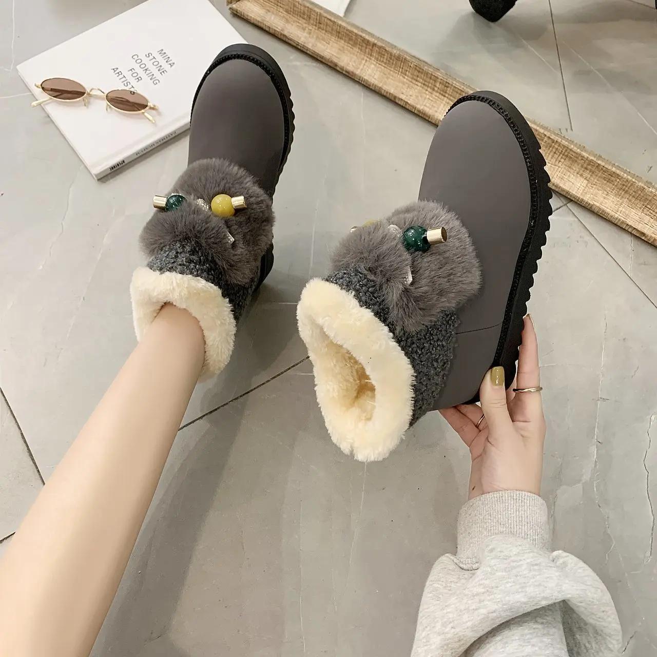 Модные меховые ботильоны женские зимние ботинки на толстой подошве женская обувь — фото 5