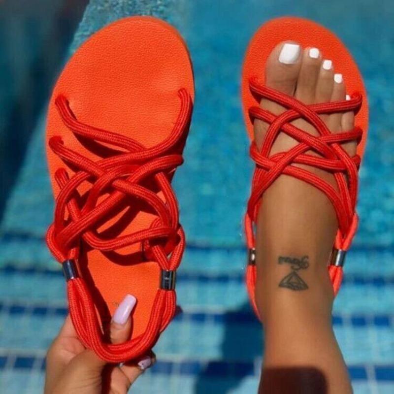 Large size women's sandals summer new woven women's shoes hemp rope set feet flat sandals women