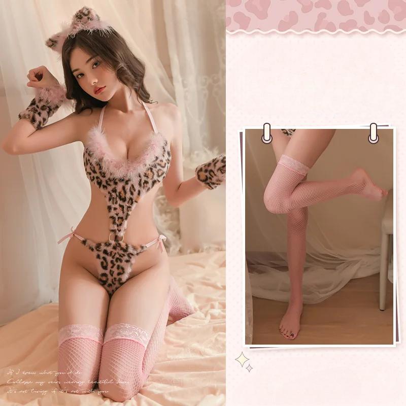 Japanese Style Cos Erotic Wild Beauty Lingerie Sex Cat Cosplay Uniform Passion Temptation Three-Point Bodysuit Porno Temptation