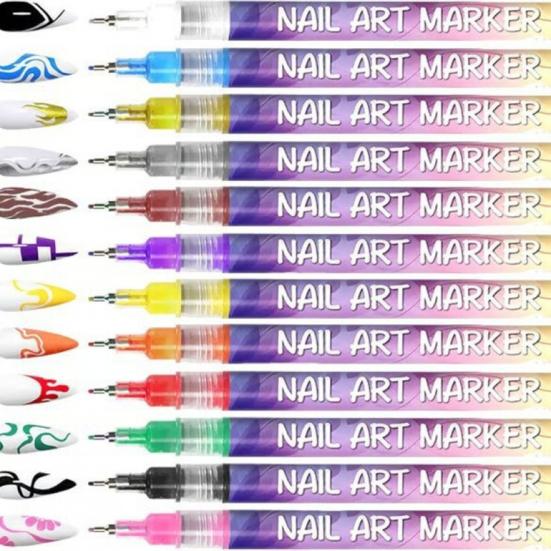 12Pcs Nail Art Pens 3D Quick Dry 0.5MM DIY Gel Nail Art Acrylic Paint