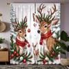 2pcs set HD Christmas White Snowflake reindeer decorative curtain White tie digital printed curtain Home Decoration style Dec