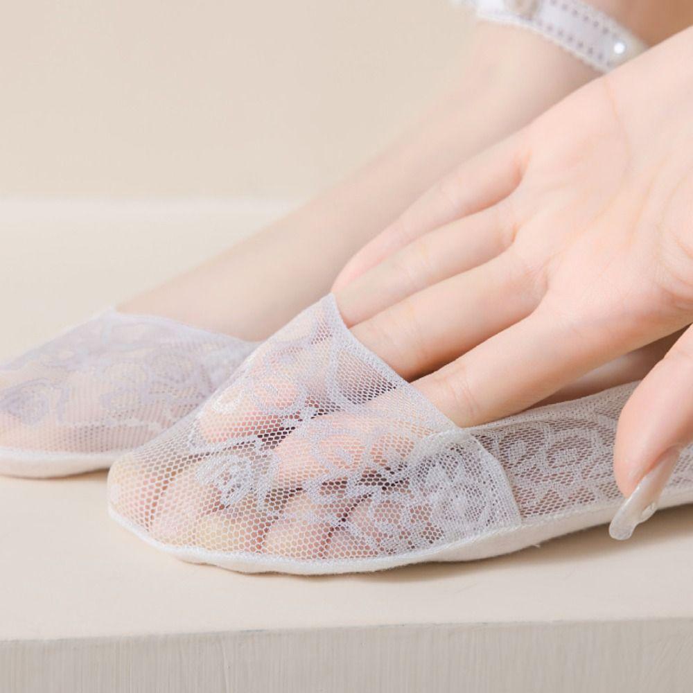 5Pairs Breathable Lace Boat Socks Anti-Slip Invisible Socks Women Sweet Pearl Ankle Socks Women