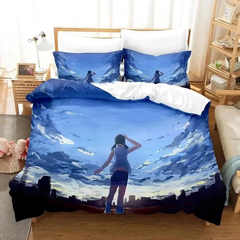 3d Anime Weathering with You Bedding Set Duvet Cover Sheet Printed Bed Set Pillowcase Bed Full Queen King Size Comforter Bedroom