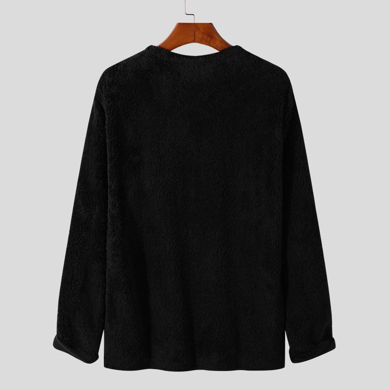 Men's Slim Fit V-Neck Double-Sided Fleece Solid Color Long Sleeve Sweater