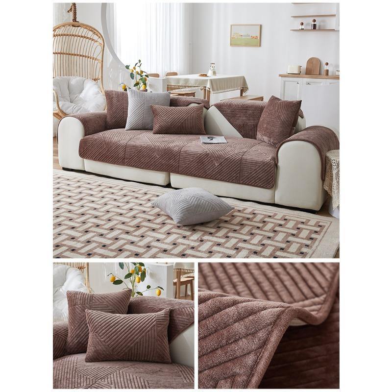 Nordic Short Plush Leather Sofa Cushion Non-Slip Modern Minimalist Four Seasons Universal Sofa Cover Cover Winter Fabric Cushion