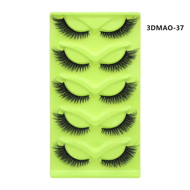 XF 5 Pairs Fox Eye Lashes 3D Silk Fluffy Faux Mink False Cat Eyelashes Custom Packaging Box with Private logo