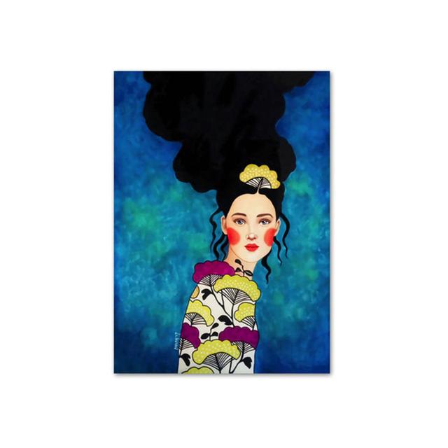 Vintage Plakát Abstraktní Dívka Vlasy Květina Pták Tisk Barevné Nástěnné Umění Severské Plátno Malba Nástěnné Obrázky pro Dekoraci Obývacího Pokoje Bez Rámu