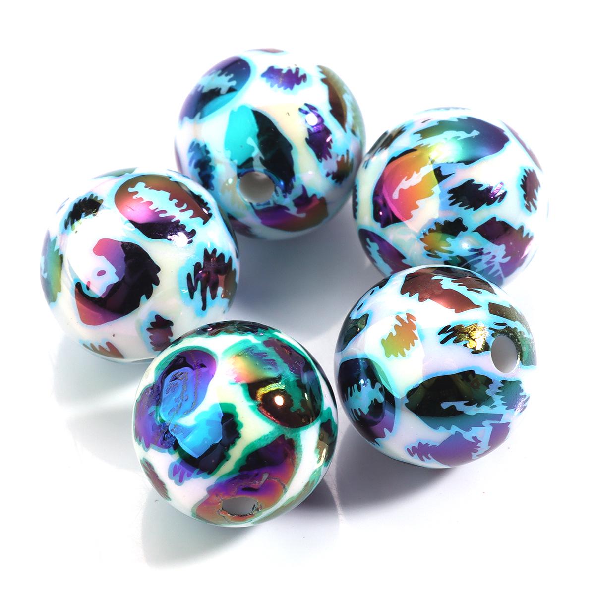 

Круглые акриловые иризирующие бусины 16 мм с леопардовым принтом для изготовления украшений - DIY аксессуары для ожерелья и браслета 5 pieces/package