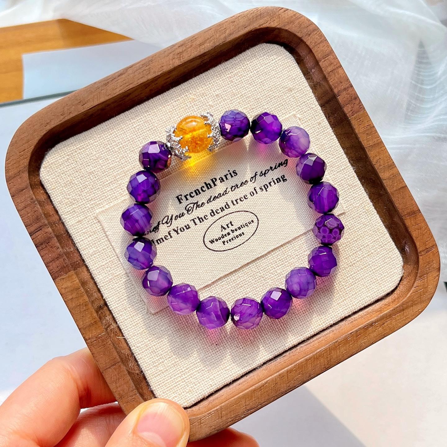 10Mm Natural Purple Chalcedony Citrine Design Bracelet Bracelet