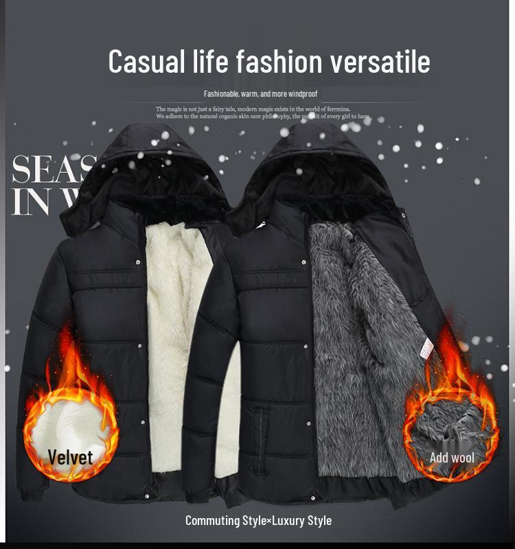 Men's Mid-Length Cotton Coat for Seniors – Warm, Thickened, Plus Velvet Jacket