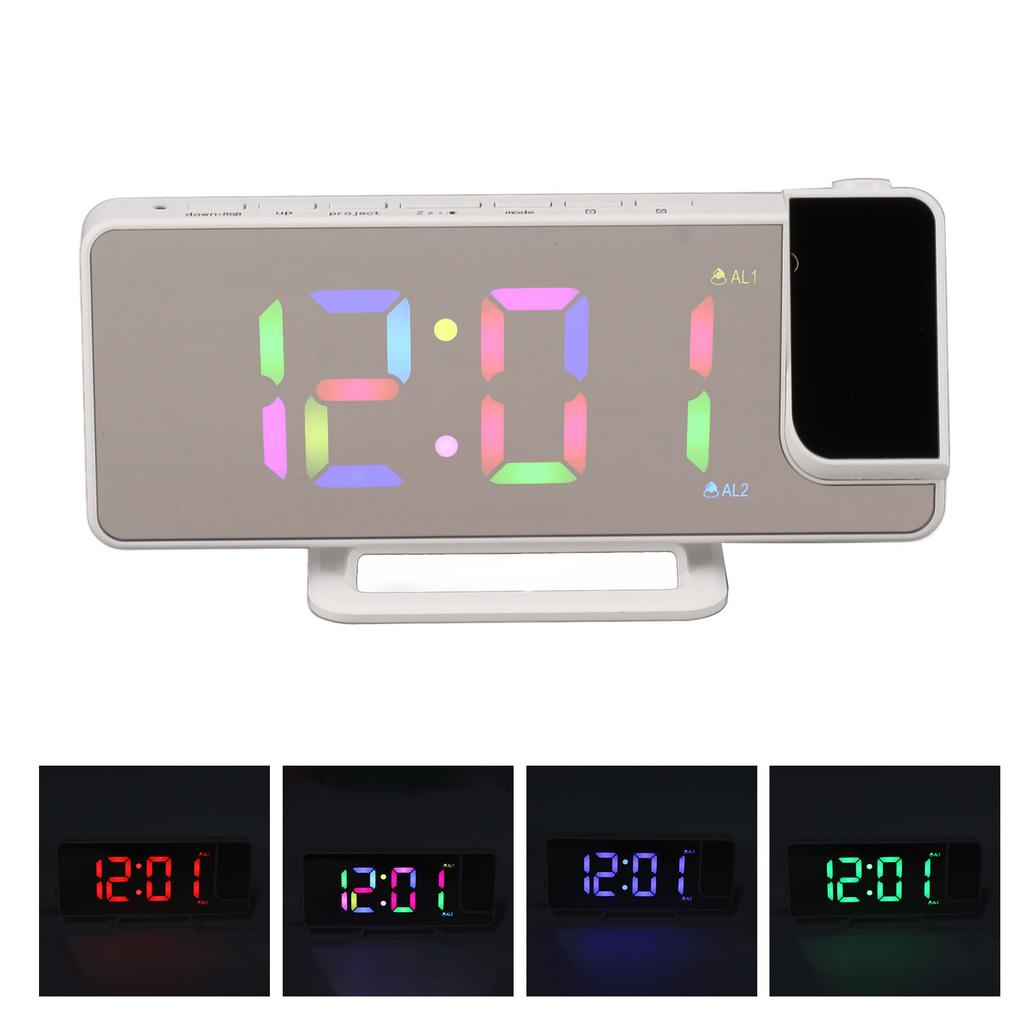 Digital Clock RGB LED Large Screen Mirror Projection Multifunctional Table Electronic Alarm White