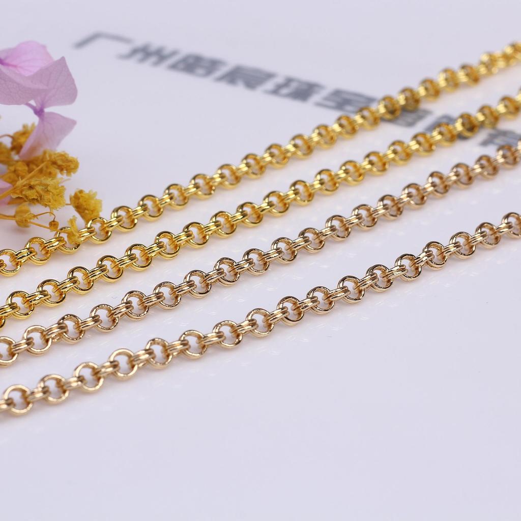 14k Gold-Filled Double-Strand Round Copper Chain for DIY Bracelet and Necklace Jewelry.