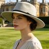Vintage Western Wide Brim Felt Fedora Hat With Decorative Band For Women And Men
