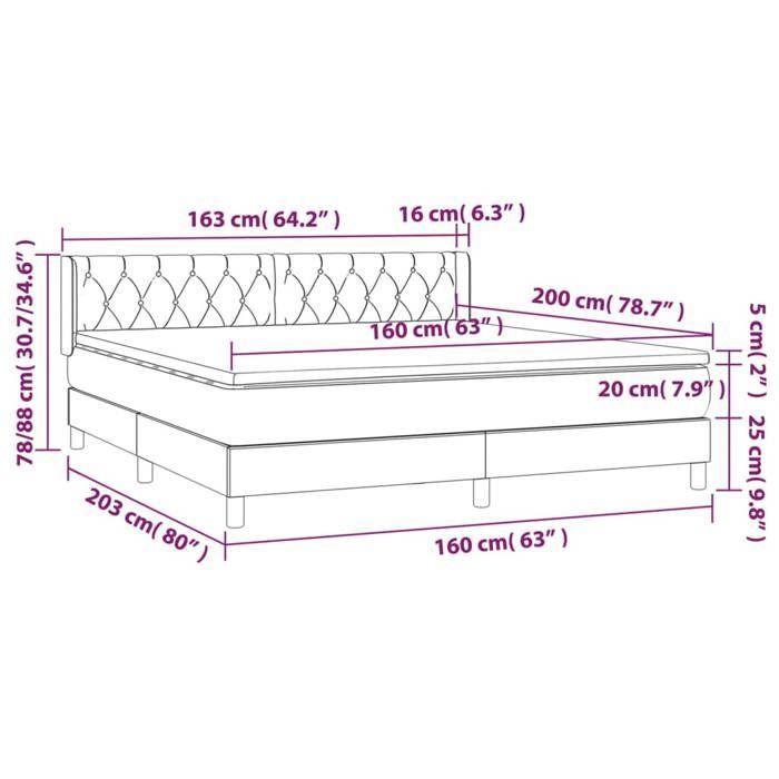 VidaXL Lit à sommier tapissier et matelas Gris clair 160x200cm Velours - Modèle 3131147