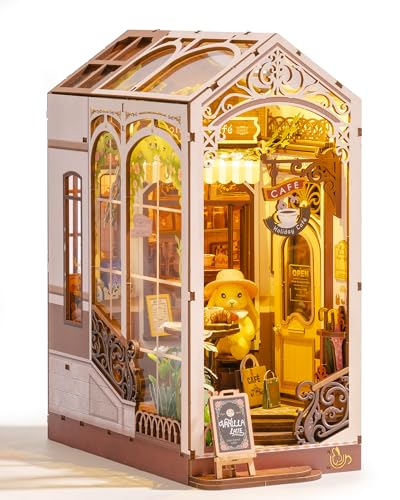 ROBOTIME 3D Puzzle Book Nook Kit, 3D Wood Puzzle, Miniature House, Dollhouse, Miniature Kit, Wooden Handmade Craft, Book Stand, Assembled Bookshelf De