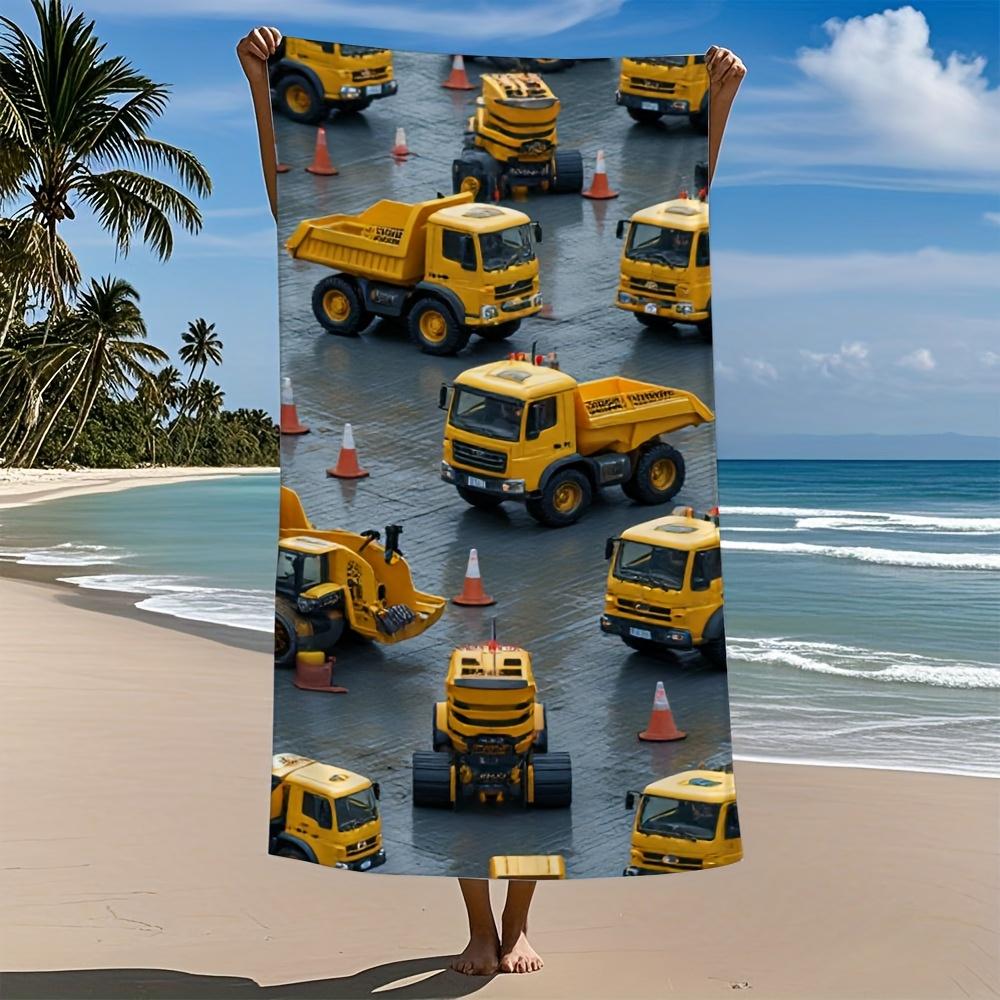 

Vehicle Themed Compatible for Excavator Tractor Car Microfiber Bath Towel Ultra-Soft Quick-Dry Highly Absorbent Bath Towel W30*H60(CM)