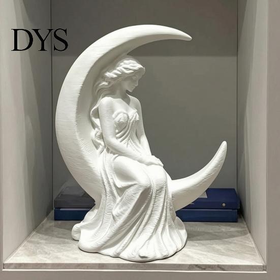 Literary Style Statue Moon Goddess Fairy Figurine, Matte White Sculpture, 3D Printed PLA Bookshelf Ornaments Winged Statue, Mystical Fantasy