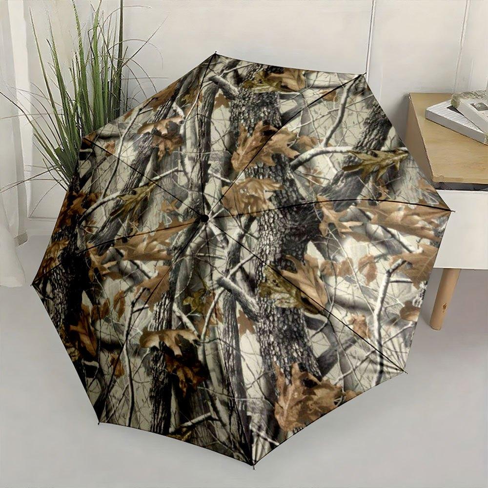 

Automatic Open/Close Folding Umbrella with Camouflage Pattern - Heavy-Duty 8-Rib Frame, Compact Travel Umbrella with Tree Bark Iron&8K