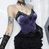 GMXIA Summer Sexy Spice Patchwork Top for Women Dark Wind Velvet Lace Lace Camisole