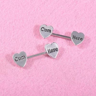 1 pezzo Cum Here Lettera Cuore Anello per capezzolo Lady Gioielli per piercing nel corpo in acciaio inossidabile
