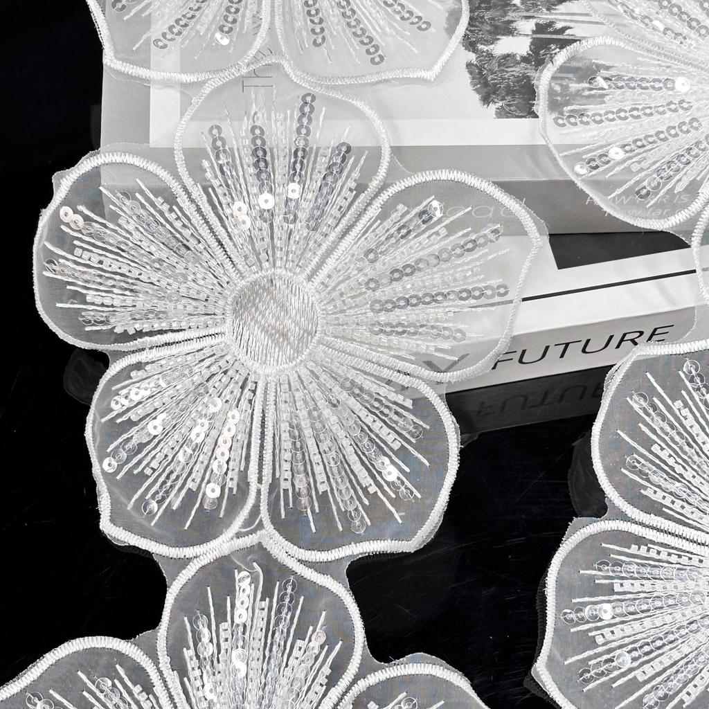 Shiny Bead Tube Big Flower Organza Embroidery Cloth Sticker Diy Handmade Clothing Wedding Dress Hair Accessories Lace Lace Accessories