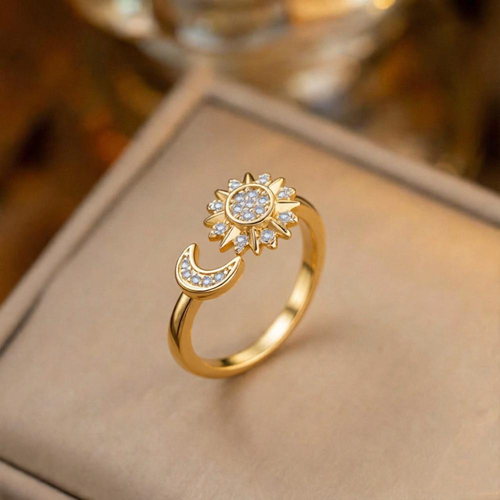 

Fashion Shiny Zircon Rings for Unisex Sun Moon Adjustable Open Couple Rings Luxury Exquisite Elegant Wedding Party Zircon Gifts