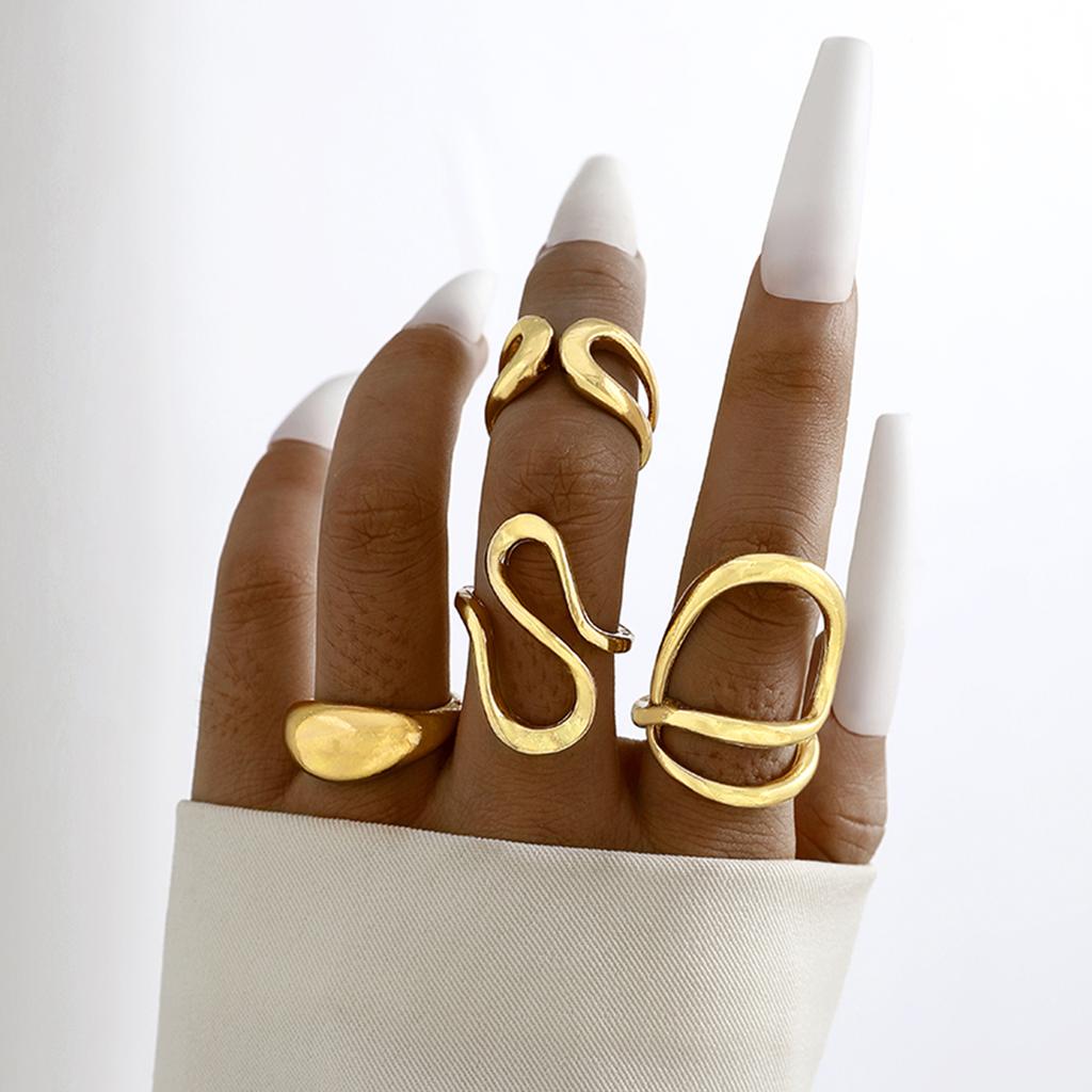 Fashion Elegant Circle Geometry Opening Joint Rings Set for Women Men Trendy Alloy Heavy Metal Party Wedding Jewelry