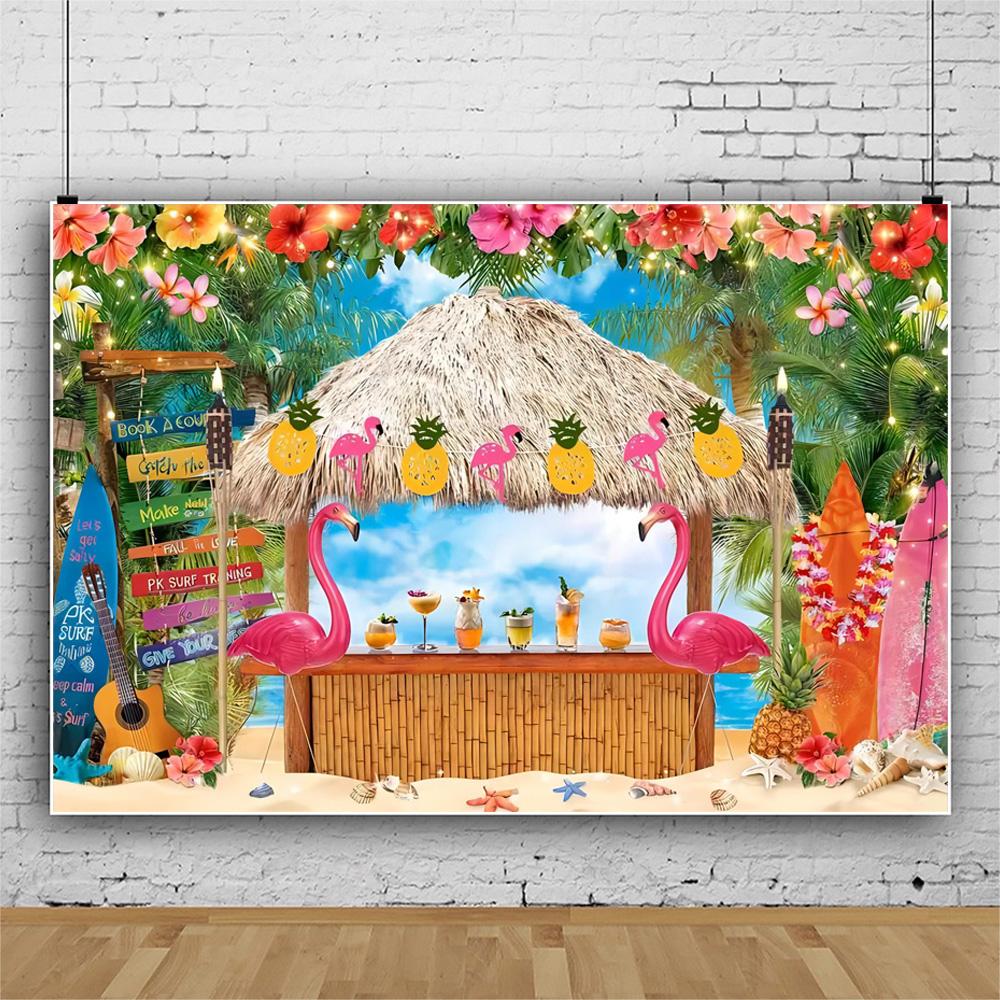 Summer Hawaii Beach Backdrop Tropical Flowers Aloha Luau Sea Surfboard Holiday Party Birthday Photography Background Decor Props