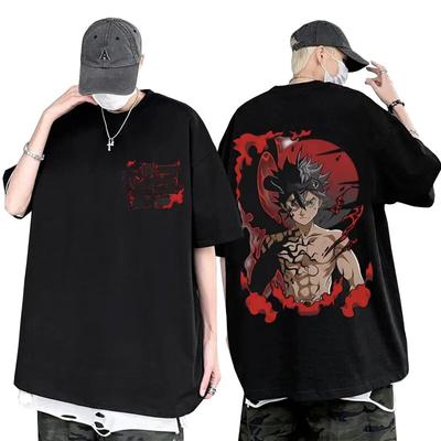 Anime Siyah Yonca Tshirt Manga Asta Grafik T-shirt Unisex Vintage Harajuku T Shirt Unisex y2k Kısa Kollu Unisex Hip Hop streetwear