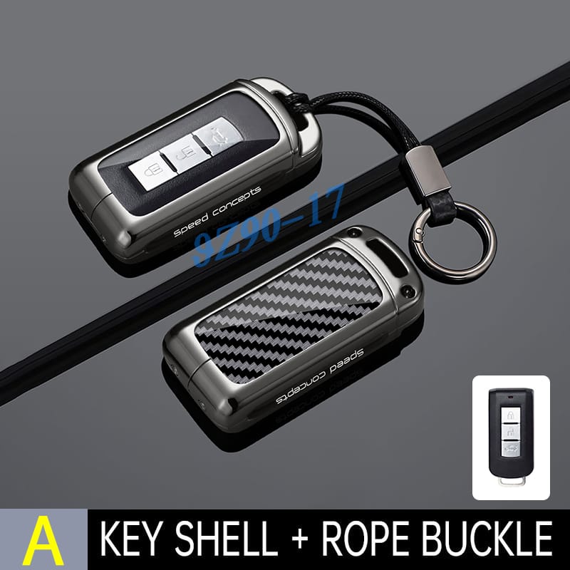 Metall Kohlefaser Auto Schlüsselanhänger Hülle Abdeckung Schlüsselring Für Mitsubishi Eclipse Cross Outlander Sport Pajero Shogun Asx Mirage Lancer