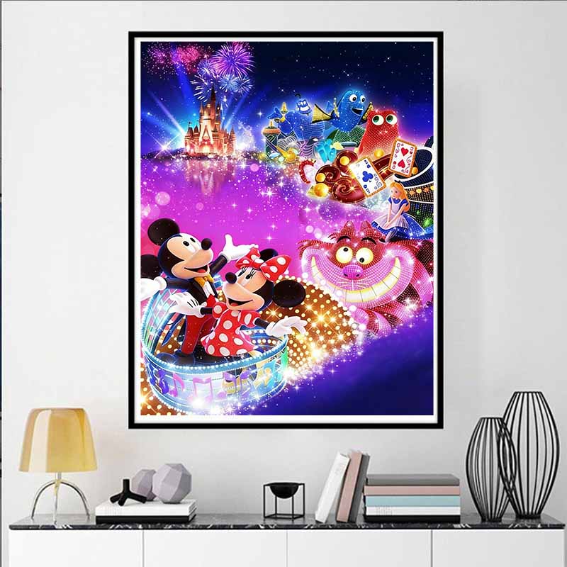 Disney 5D DIY Diamond Painting Disneyland Night Parade Full Round Diamond Mosaic Cartoon Cross Stitch Art Painting for Home Decoration