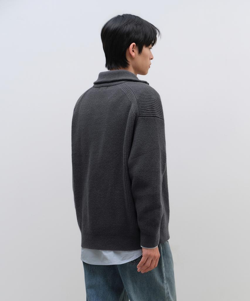 MUSINSA STANDARD Relaxed Ribbed Half Zip Knit [Gray]