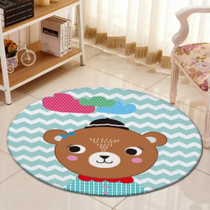 3D Jungle Animals Living Room Area Rug Kids Room Decor Round Carpet Cartoon Children Baby Play Rug Anti-slip Chair Mat Bath Mat